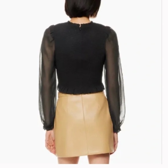 Aritzia Wilfred Tempest Smocked Chiffon Sheer Sleeve Blouse in Black Size Small - Picture 3 of 8